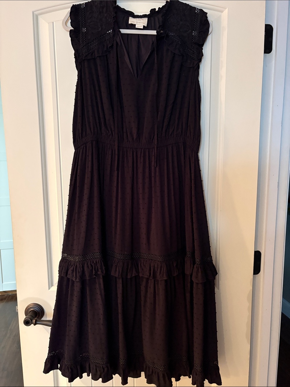 kate spade Black Tiered Maxi Dress with Ruffle and Lace Trim